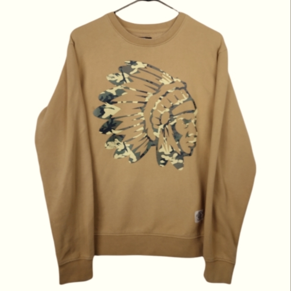 Hustle Gang Over everything brown camo Indian chief head sweatshirt L